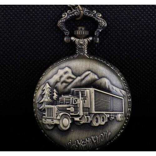 Retro Big Truck Forest Tree Pocket Watch with Chain for Car Truck Driver Pocket Watches