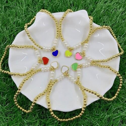 Hot Fashion Unlimited Bangle Bracelets Charm Heart Simulated Pearl Beaded Bracelet For Women Jewelry