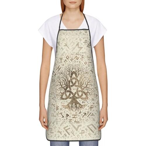 Tree Of Life With Triquetra And Futhark Kitchen oil resistant Viking Valhalla kitchen aprons restaurants for Women 72*52cm