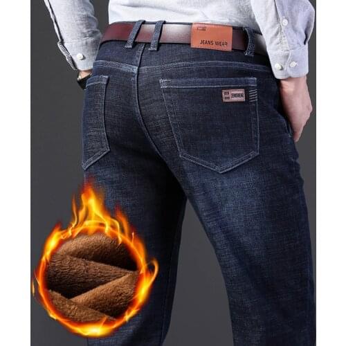 2020 Winter Pantalon Homme Thicken Fleece Lined Stretch Thick Velvet Plus Size 42 Jeans Men