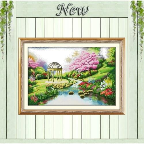 Romantic garden,Counted Printed on canvas 11CT DMC 14CT Cross Stitch Embroidery kit,needlework Set,Manor Scenery home wall Decor