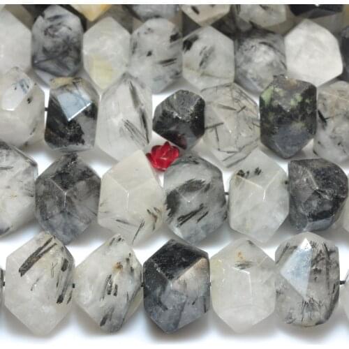 Natural Black Rutilated Quartz Faceted Nugget Chunks Loose Beads Wholesale Gemstone Semi Precious Stone Jewelry Making 15"