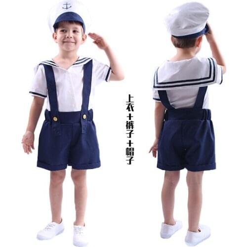 New Cute Children Navy Sailor Uniforms Cosplay Costumes Suit Boys Girls Halloween Carnival Party Performance Costumes With Cap