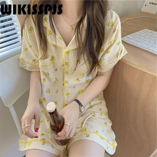 New Summer 2021 Cotton Small Flower Suit Retro Short Sleeve Shorts Casual Home Wear Pajama Set Women Pajamas for Teen Girls