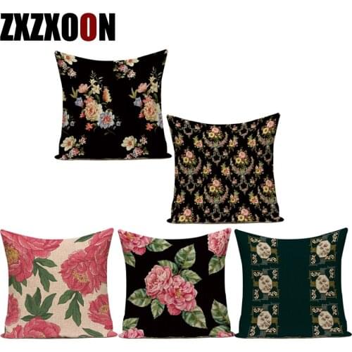 Polyester Colorful Red Pink Flower Decorative Pillows Cover Case Sofa Pillow Cushion Cover for Home Decoration Bedroom