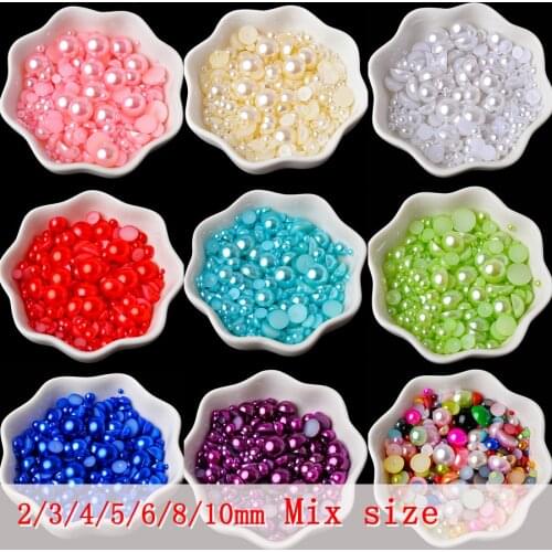 300-800pcs 14Grams 2-10mm Mixed Size ABS Half Round Pearls Flatback For Jewelry Nail Arts DIY Scrapbook Garment Pearls Beads