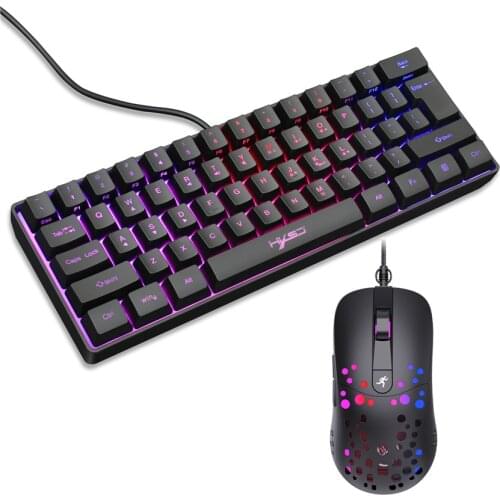 HXSJ Wired Keyboard and Mouse Combo 61 Keys RGB Gaming Keyboard Macro Programmable Gaming Mouse Set for PC Laptop Gamer