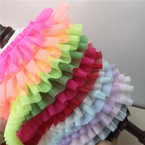 New 11 Color 5Yards/lot 5cm Mesh Lace 2Layers Pleated Lace Ribbon Girls Clothes Handmade Textiles Lace Accessory X567