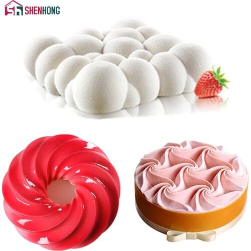 SHENHONG 3PCS Spiral Honeycom Cloud Silicone Cake Decorating Mold For Baking Mould Dessert Mousse Pastry Pan Bakewar bakvormen