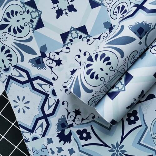 Blue Pattern Waterproof Contact Paper Self Adhesive For Kitchen Bathroom Removable Counter Paper Peel And Stick Wallpaper Decor
