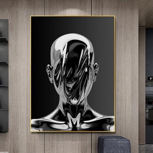 Nordic Metal Figure Statue Canvas Painting Abstract Posters and Prints Sculpture Wall Art Picture for Living Room Cuadros Decor