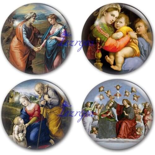 Artist Virgin Mary glass cabochon,Renaissance painter Raphael painting Round photo glass cabochon demo flat back Making findings
