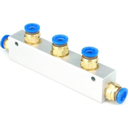 A Kit Push Fit 8mm 3 Way Pneumatic Air Manifold Block Splitter With Couplers