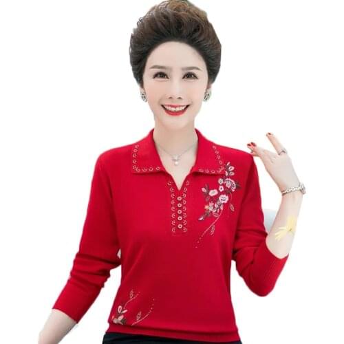 2021 Middle-aged Womens Knitting Sweaters Pullovers Plus Size L-5XL Autumn Long Sleeve Lapel Sweater Coat Mother Jumper Full