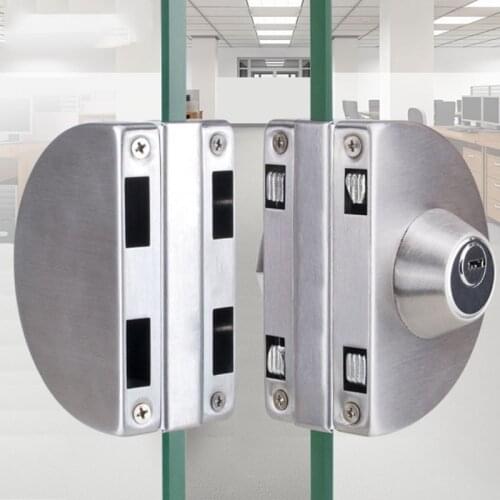 Glass Door Lock Brushed Finish Double Bolts Swing Push Sliding Control No Drill Anti-Theft Security Lock with Keys for 10mm-12mm