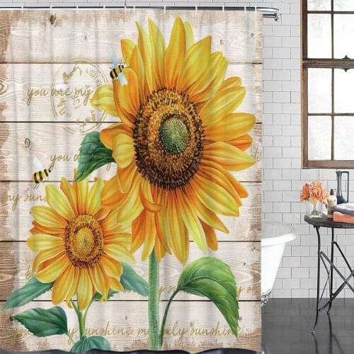 Farm Flower Sunflower Bee Shower Curtain Polyester Fabric Waterproof Shower Curtains Modern Bathroom Curtain
