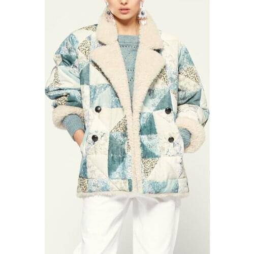 Women Jacket 2020 Winter French Cotton Coat Lamb Wool Coat Stitching Contrast Thick Coat Women Loose Lapel Coat