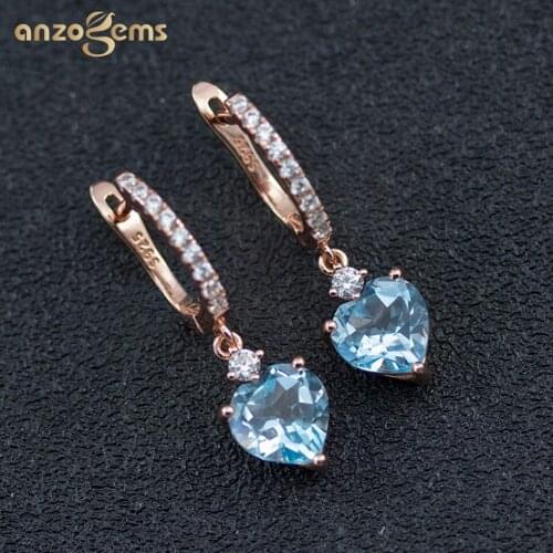 Anzogems natural blue topaz dangle heart earrings 925 sterling silver 8.0mm gemstone fine jewelry for womens romantic earring