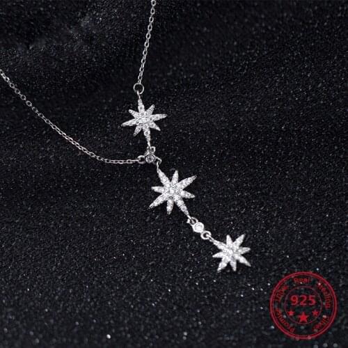 2019 New Simple Sweet Snowflake Shape 925 Sterling Silver Necklace Star Clavicle Chain Fashion Wild Ladies Jewelry