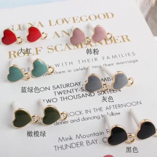 10pcs/lot 10*12mm Heart Stud Earrings Enamel Hypoallergenic Candy Color Alloy Pendant Connectors For DIY Jewelry Findings
