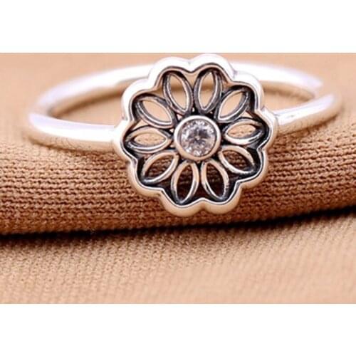 100% Real 925 Sterling Silver Elegant Sun Flower Ring for Thin dainty cute girls women ring 2018 Bohemian Midi Finger Jewelry