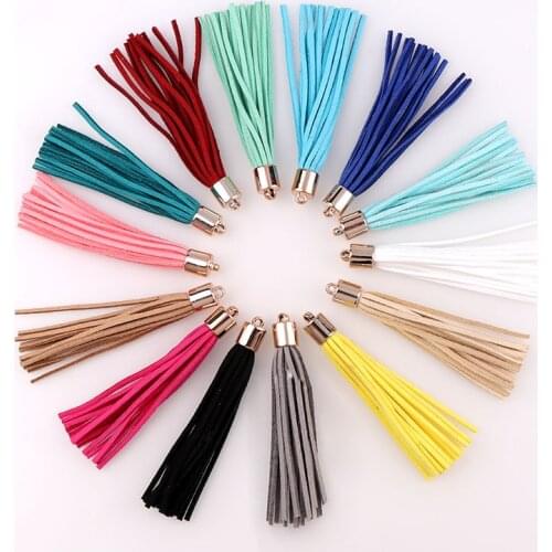 15 Colors 10PC Suede 8CM Tassel For Keychain Leather Tassels Gold Caps Straps DIY Jewelry Making Charms Pendants