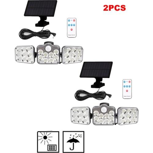 2pcs 138 led remote seperable Solar Lights Outdoor Solar PIR Motion Sensor Security lamp 3 Adjustable Heads Waterproof Wall Ligh