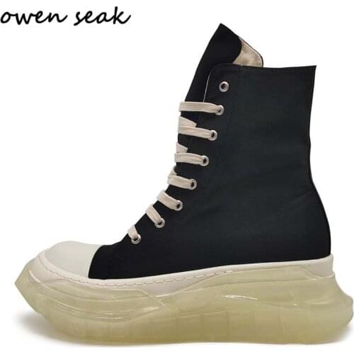 21ss Owen Seak Men Canvas Shoes Luxury Trainers Boots Lace Up Casual Women Height Increasing Zip High-TOP Flats Black Sneakers