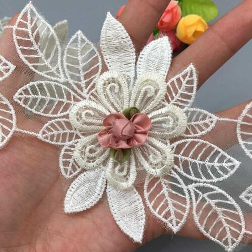 5X 3D Apricot Flower Fring Lace For Dress Lace Trim Ribbon Wedding Embroidered DIY Handmade Patchwork Sewing Supplies Craft
