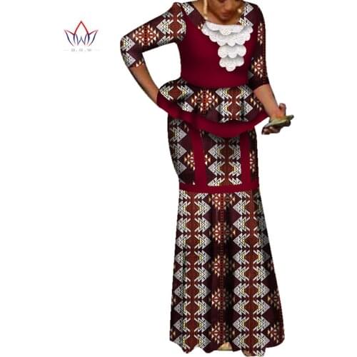 Africa Two Piece Set For Women Fashion Dashiki three quarter African Clothes Bazin Plus Size Lady Clothing for Party WY3737