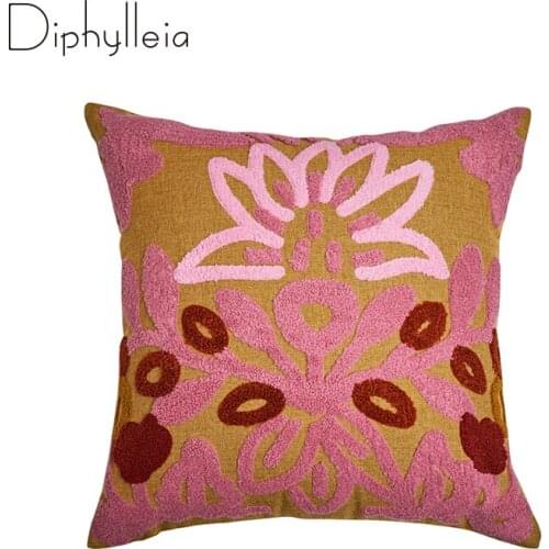 Diphylleia Boho Cushion Cover Elegant Lotus Flower Cut Velvet Jacquard Embroidery Tribe Ethnic Pillow Case Chic Home Decoration