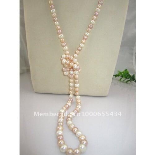Free shipping long real pearl necklace fresh water pearl sweater multi color pearl jewelry fashion jewelry 7-8MM 120CM