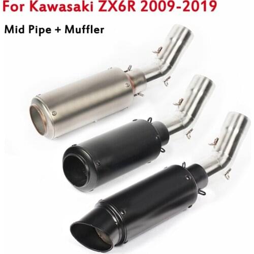 For Kawasaki Ninja ZX6R 2009-2019 Delete Catalytic Converter Mid Link Pipe Connect Tube + 51mm Exhaust Pipe Muffler Tips Slip On