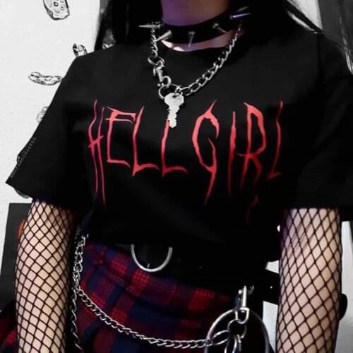 Ulzzang Harajuku Hell Girl Letter Print Summer Punk Goth Tops Hip Hop Vintage Short Sleeve Streetwear Loose Casual Women T-shirt