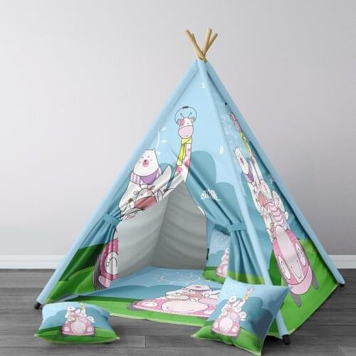 Play Tent for Kids Wigwam Portable Indoor Playground Tents Children Bedrooms Light Blue Animals Car Model 252