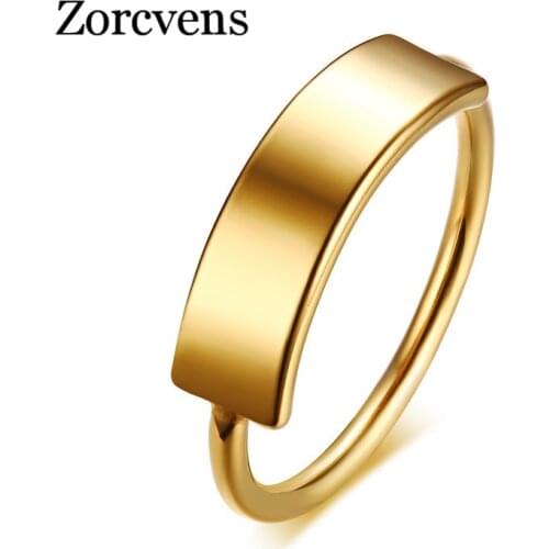 ZORCVENS 5mm Customized Signet Ring for Women Gold Color Stainless Steel Finger Band Elegant Chic Party Jewelry Unique Gift