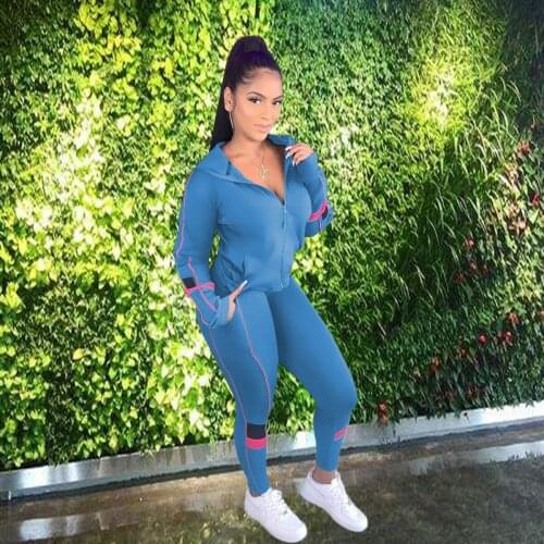 Ueteey New Two-piece Sporty Solid Tracksuit Women Pant Set