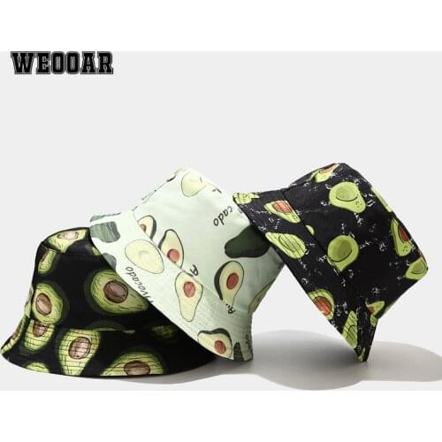 WEOOAR Avocado Womens Bucket Hat Double-sided Mens Panama Hat 2021 Fashion Summer Caps Fisherman Sun Hats Hip Hop Bob MZ157