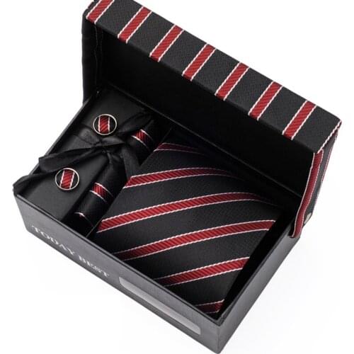 Striped Woven Men Necktie Sets Suit Men Ties Hanky Cufflink w Gift Box Corbatas Wedding Neck Ties For Men Geometric Gravatas