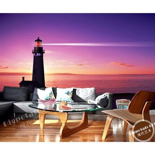 Custom photo wallpaper,Scenery Lighthouses Sea Night Silhouette Nature landscape for living room bedroom TV background wallpaper