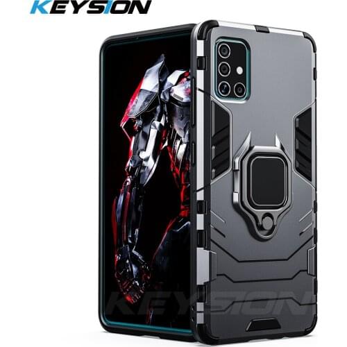 KEYSION Shockproof Armor Case for Samsung Galaxy A71 A51 Car Holder Ring Stand silicone Phone Back Cover for Samsung A71 A51