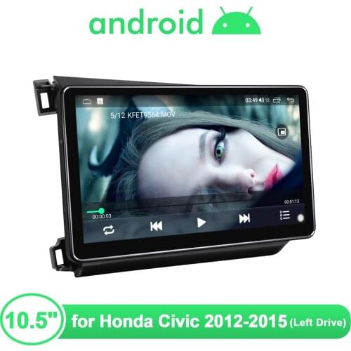 Radio 1 din 10.5" Central Multimedia Android 10 Car Intelligent System Bluetooth Reversing Camera WiFi For Honda Civic 2012-2015
