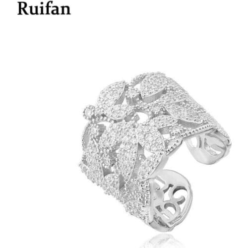 Ruifan High Quality White Gold Color Real 925 Sterling Silver Open Ring Cubic Zirconia Women Rings Trendy Korean Jewelry YRI003