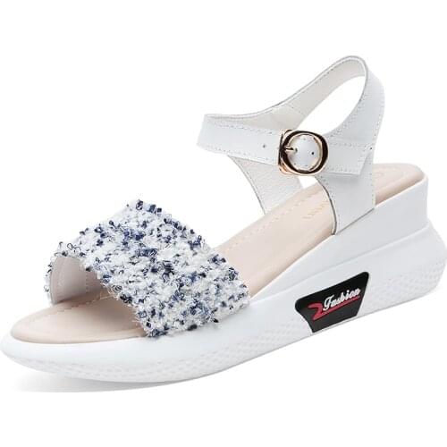 Open-toe wedge sandals, solid color one-line buckle shoes women, womens platform shoes