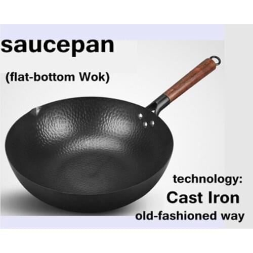 Old-fashioned Home cookware black Cook wok less-oil-smoke Handmade Cast iron non-stick pan for gas stove electromagnetic furnace