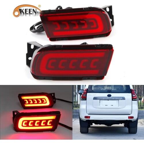 OKEEN 2pcs Car LED Rear Bumper Reflector Light for Toyota Land Cruiser Prado 2010-2020 Driving Brake Flowing Turn Signal Light