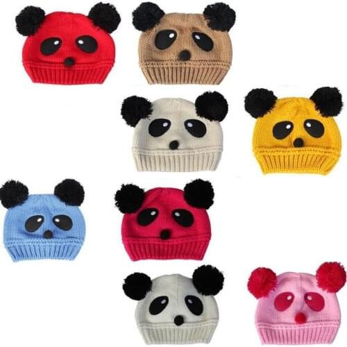 Panda Knitted Baby Girls Hats for Bebes Wool Newborn Cap Kids winter hat Boys Beanie Child Bucket Hat Bonet Knitting