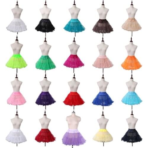 Women Lolita Tulle Petticoat Vintage Swing Tutu Skirt Elastic Waist Hoopless Underskirt Cosplay Ruffles Crinoline Bridal Solid
