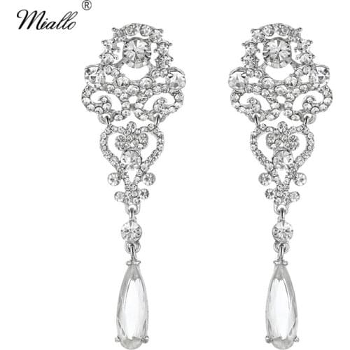 Miallo 2019 Newest Classic Luxury Austrian Crystal Alloy Long Earrings Wedding Party Women Girls Rhinestone Earrings