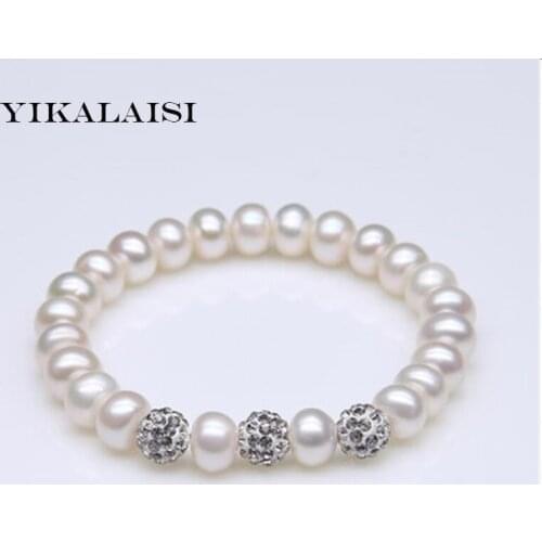 YIKALAISI 2017 Charm Bracelet Crystal Ball Bracelet 100% Natural Pearl Bracelet 925 sterling silver For Women best gifts